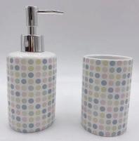 DKD Home Decor Dosificador Moderno Blanco Lila Set de 2, 290ml, de Dolomite y ABS, Colección Dots, 7x17.5x7 cm