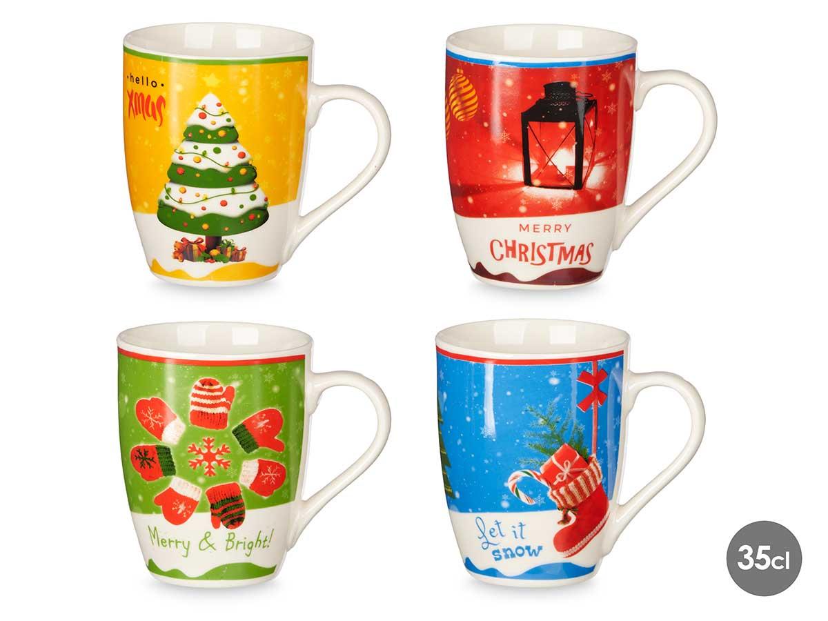 Krist+ Taza de Navidad con motivo de nieve, 350 ml, porcelana, colores surtidos (36 Unidades)
