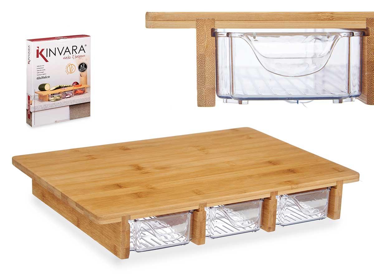 Kinvara Tabla de Bambú con 3 Compartimentos 40x28x6 cm (6 Unidades)