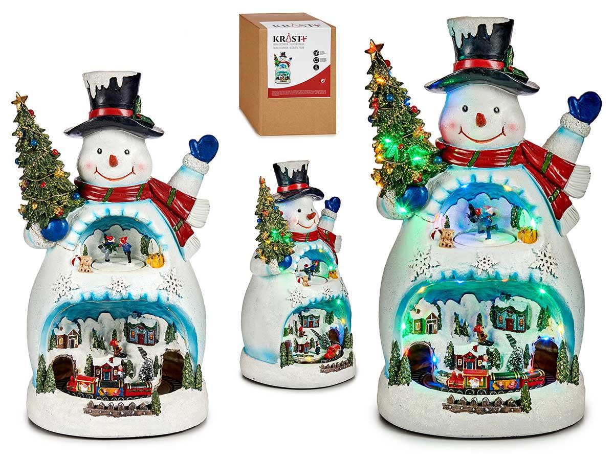 Krist+ Muñeco de Nieve de Resina con Movimiento, Música y Luz a Pilas - 25x47x29 cm (2 Unidades)