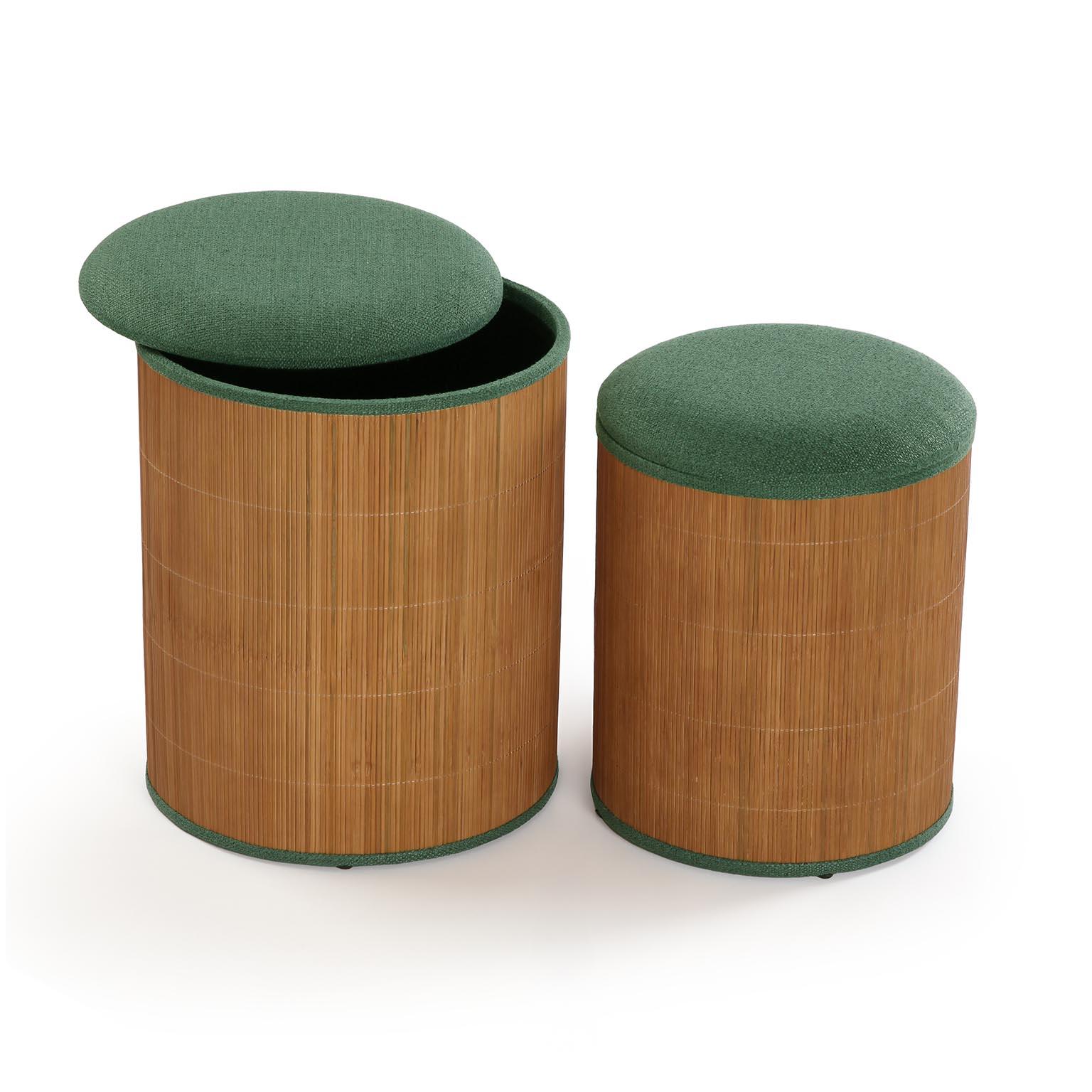 Puff Versa Verde Lino Bambú Madera MDF