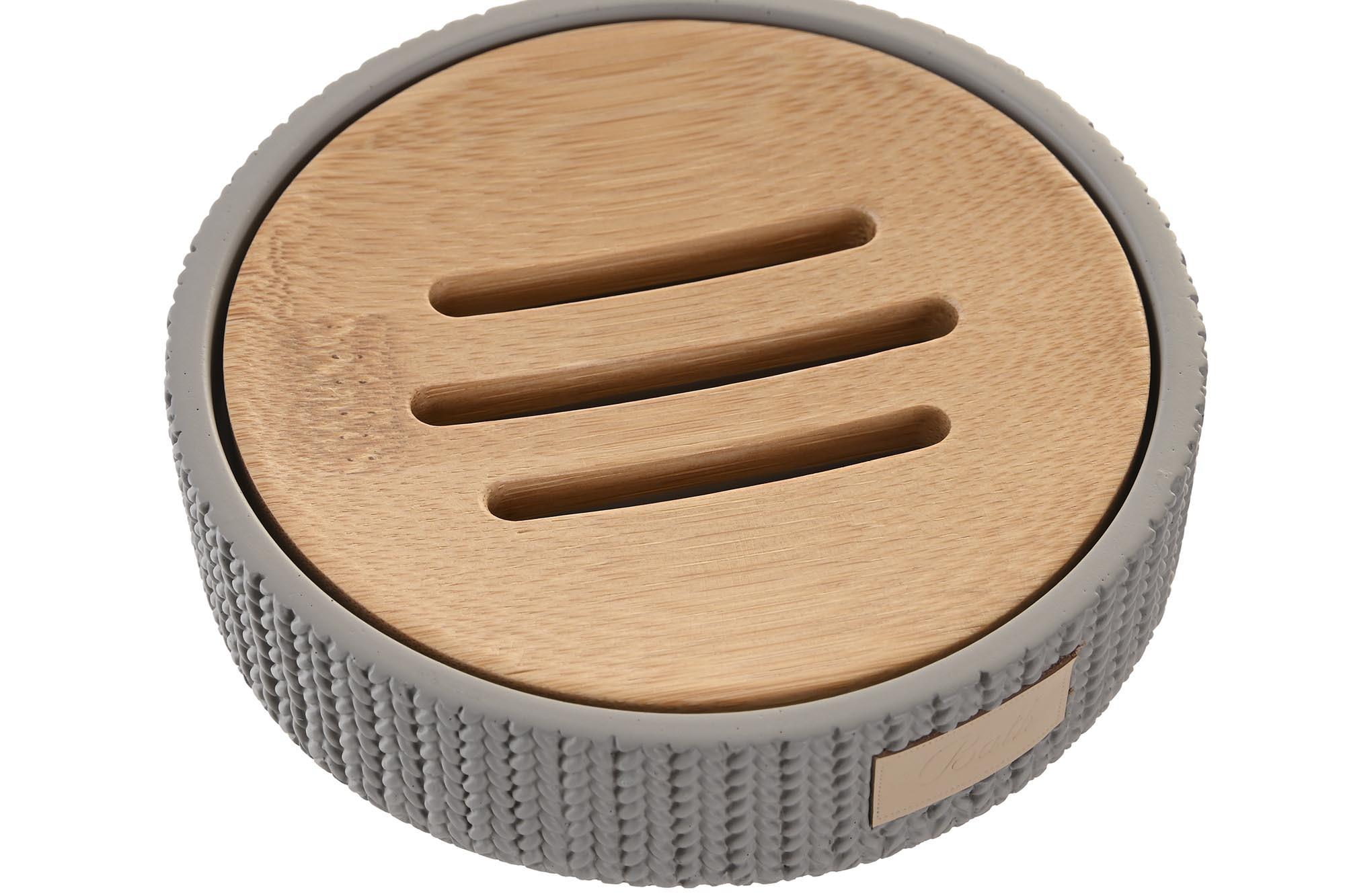 DKD Home Decor Jabonera Basicos Gris de Cemento y Bambú 11x11x2.5 cm