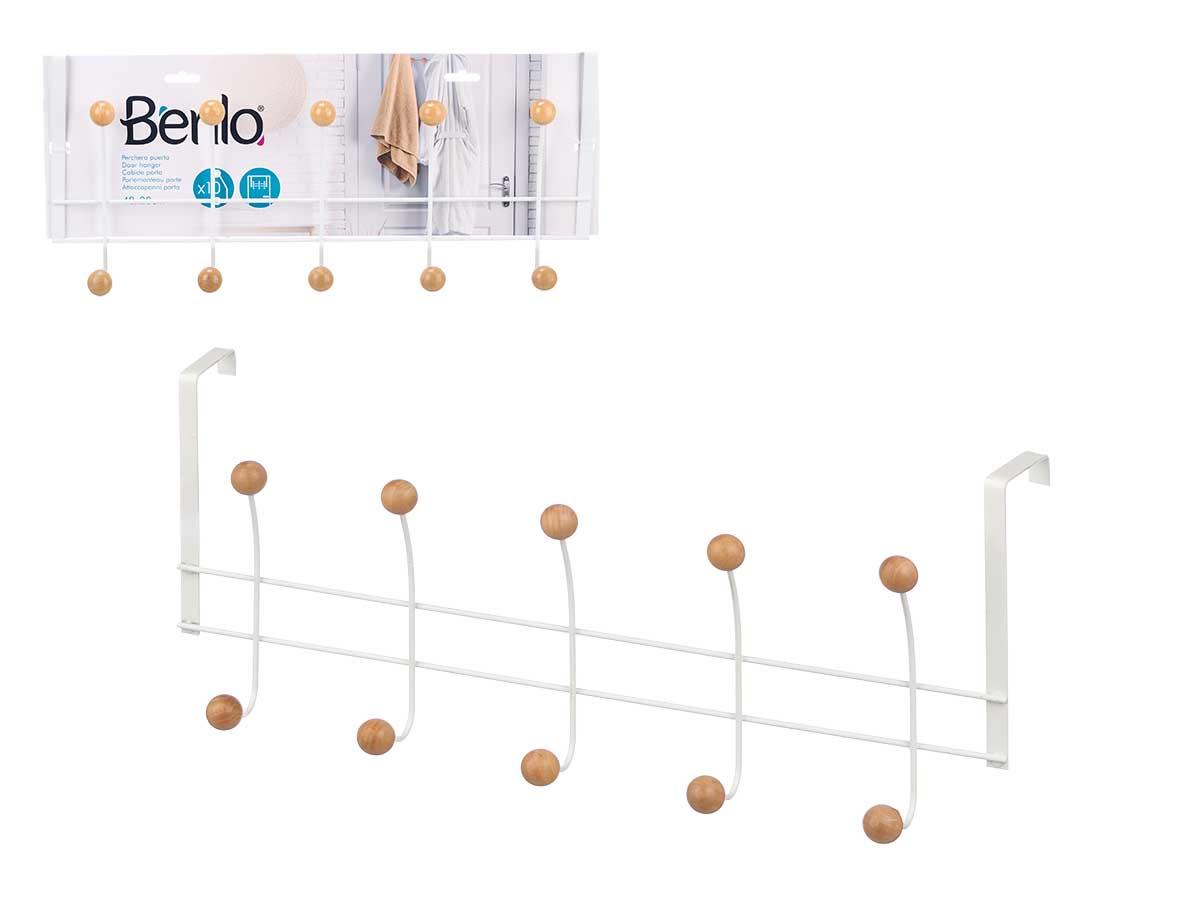 Berilo Percha 10 Colgadores de Metal y Bambú Blanca 48x7x23 cm (12 Unidades)