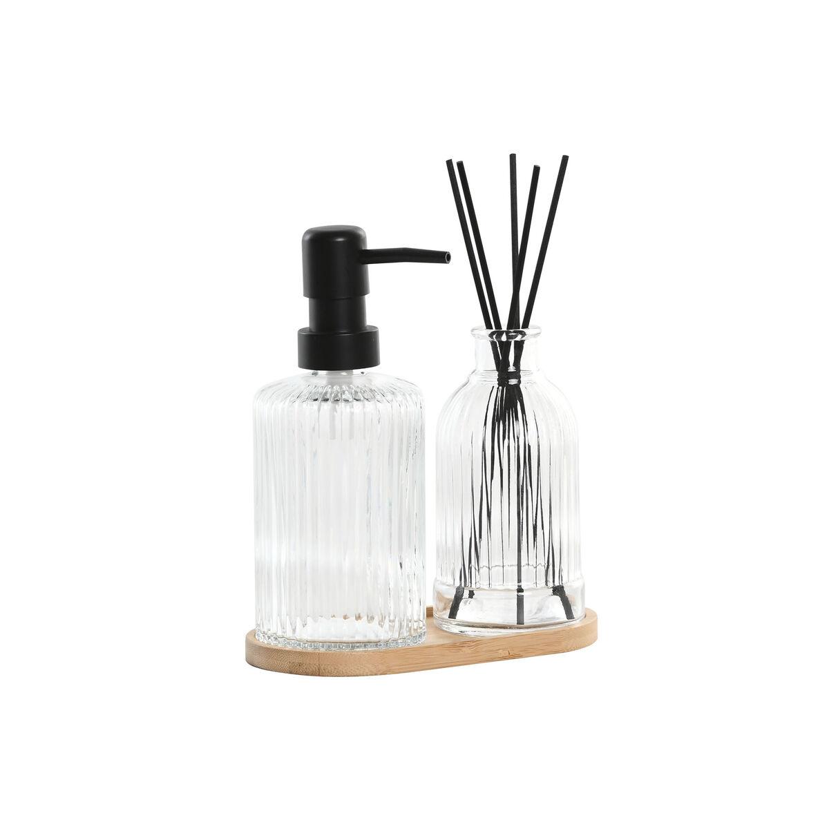 DKD Home Decor Set de 3 Mikado Difusores de Aroma para Baño de Cristal y Bambú Transparente y Negro 200ml