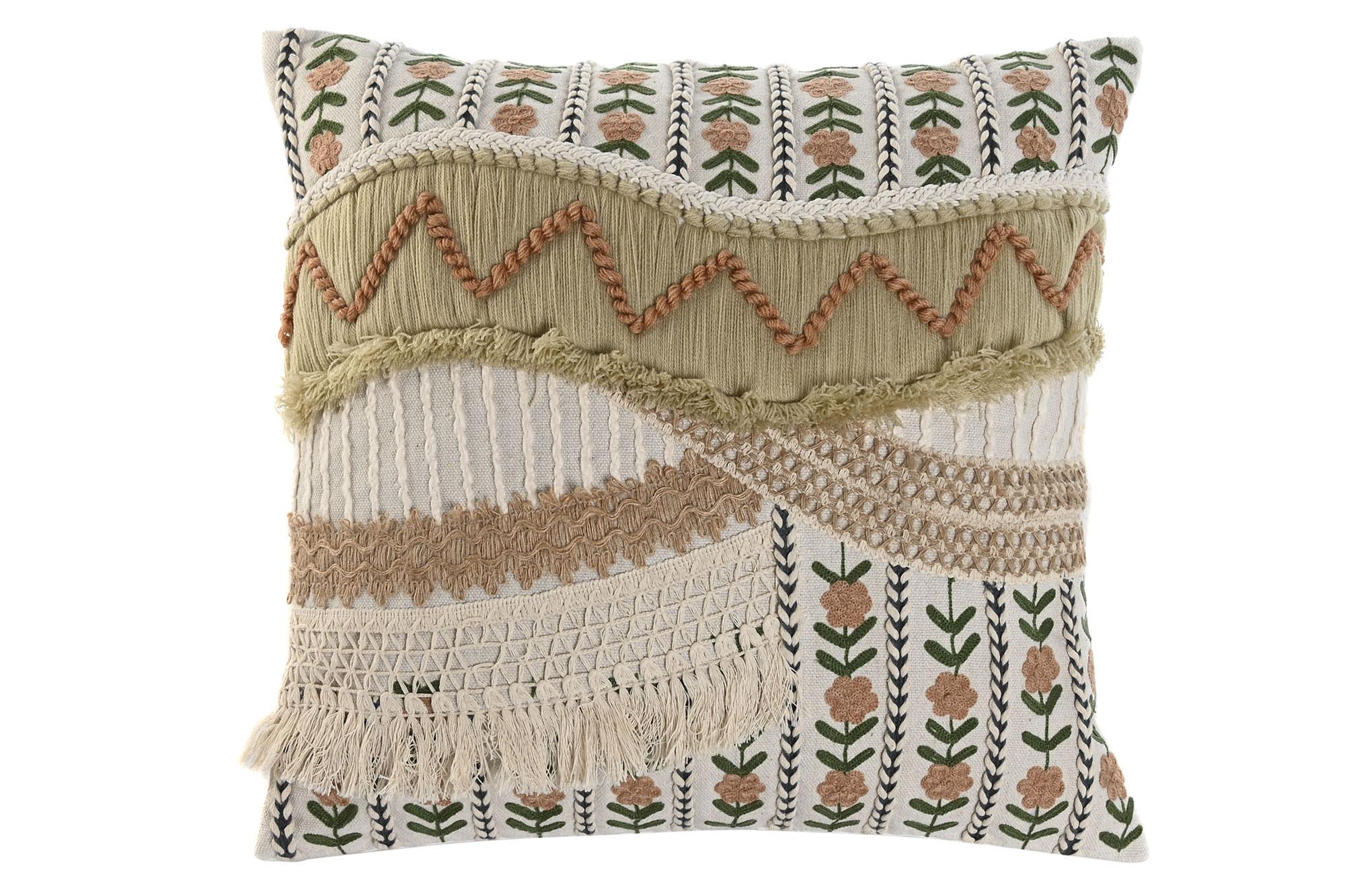 DKD Home Decor Cojín Boho de Algodón Bordado a mano 45x45 cm, 2 Unidades con Cremallera, Colección India 24