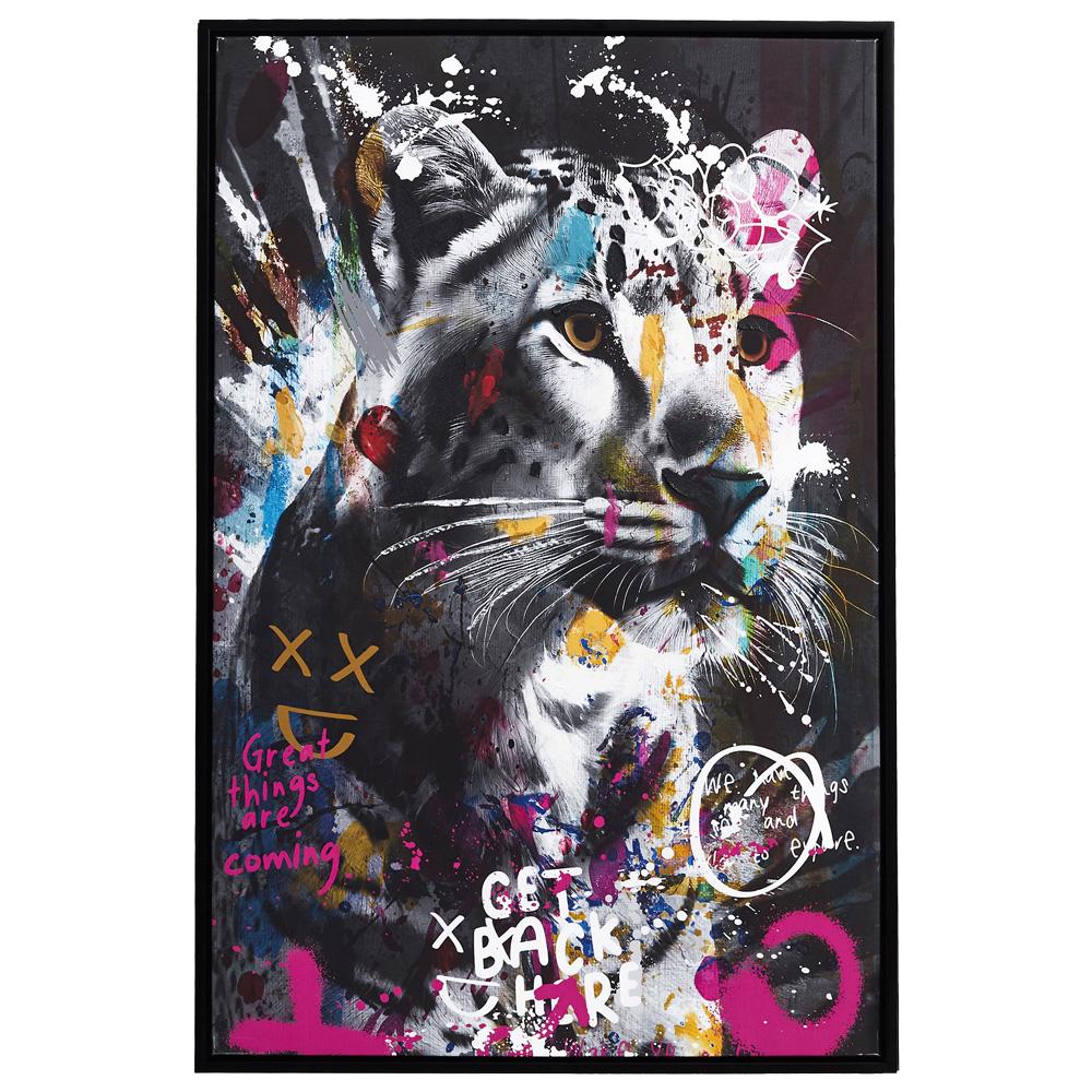 Home Deco Factory Cuadro Contemporain Guepardo Grafitti con Marco Negro 60x90 cm