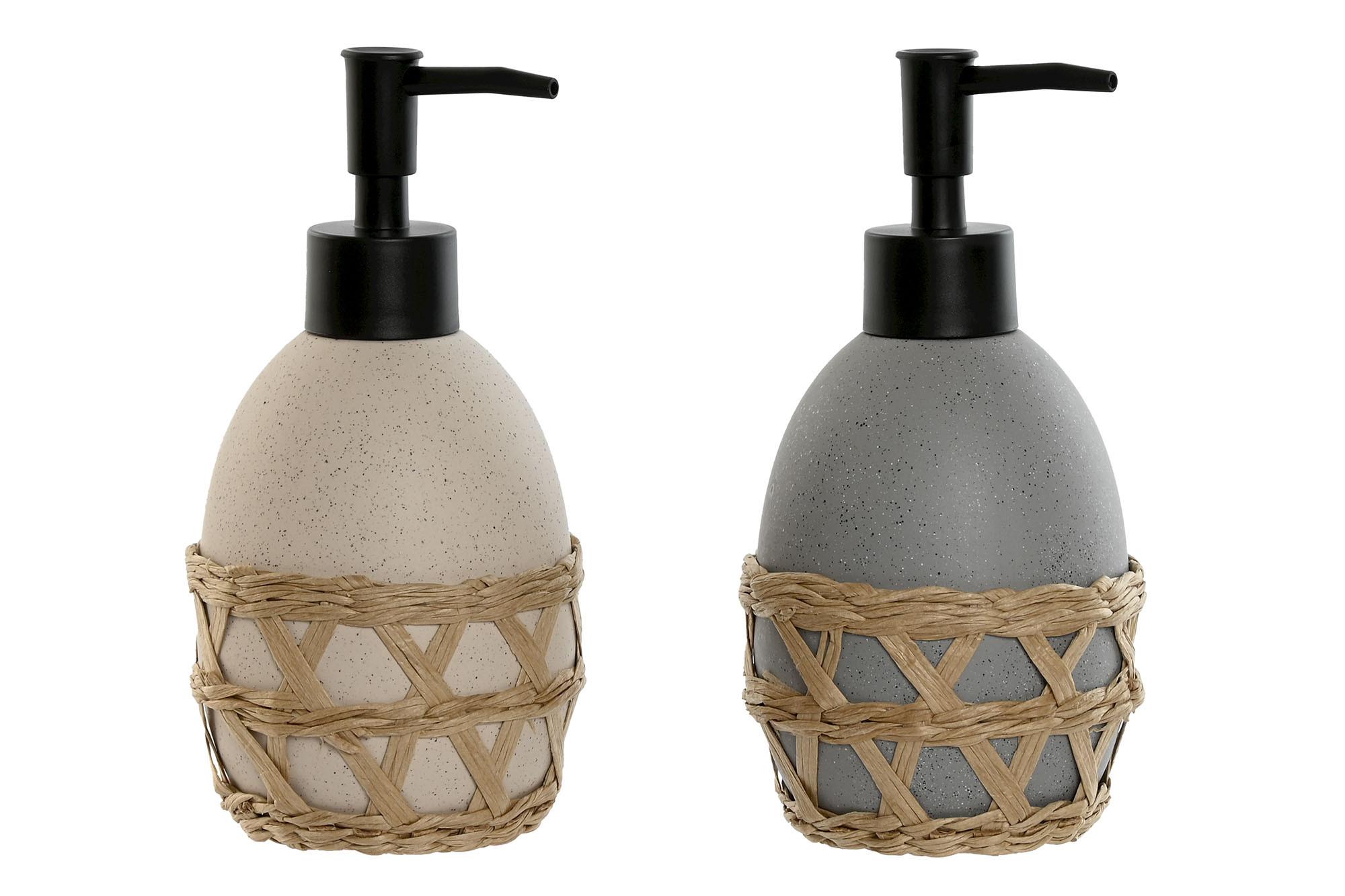 DKD Home Decor Dosificador Basicos, Set de 2 Unidades, Crema Gris, Dolomite y Fibra, 320 ml de Capacidad, Medidas 9x9x18.5 cm