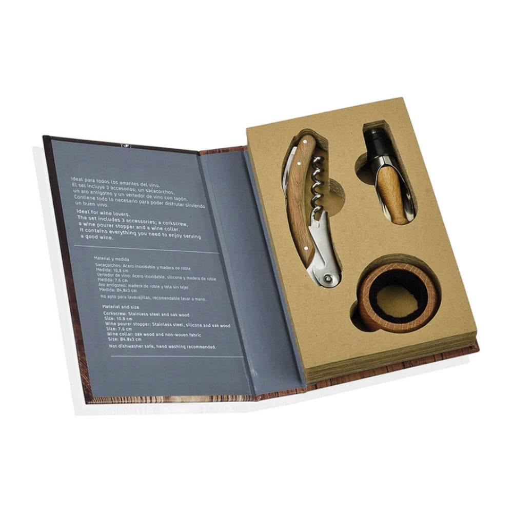 Andrea House Set 3 accesorios para vino metal/madera 11,5x17,5x3cm cc66178
