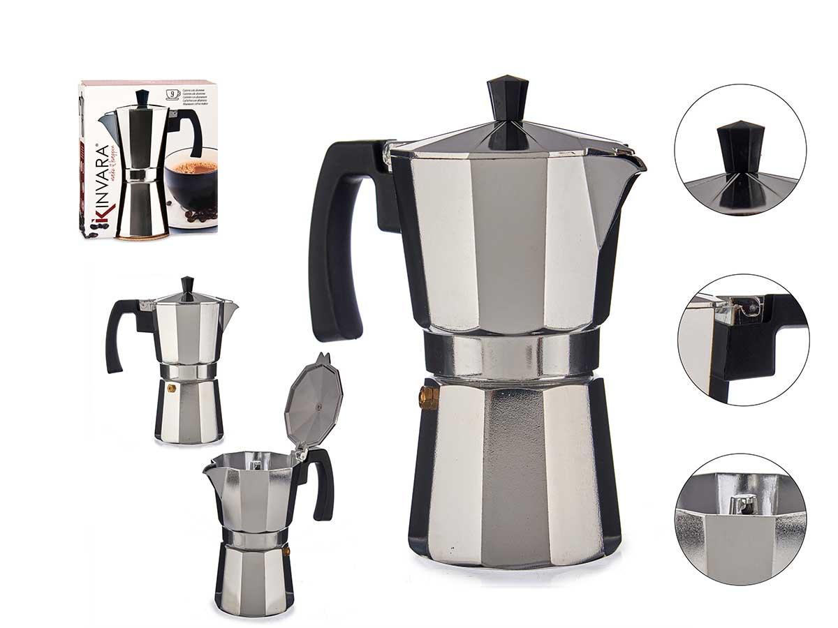 Kinvara Cafetera de Aluminio 9 Tazas 450 ml 19x21x10 cm Plata (12 Unidades)