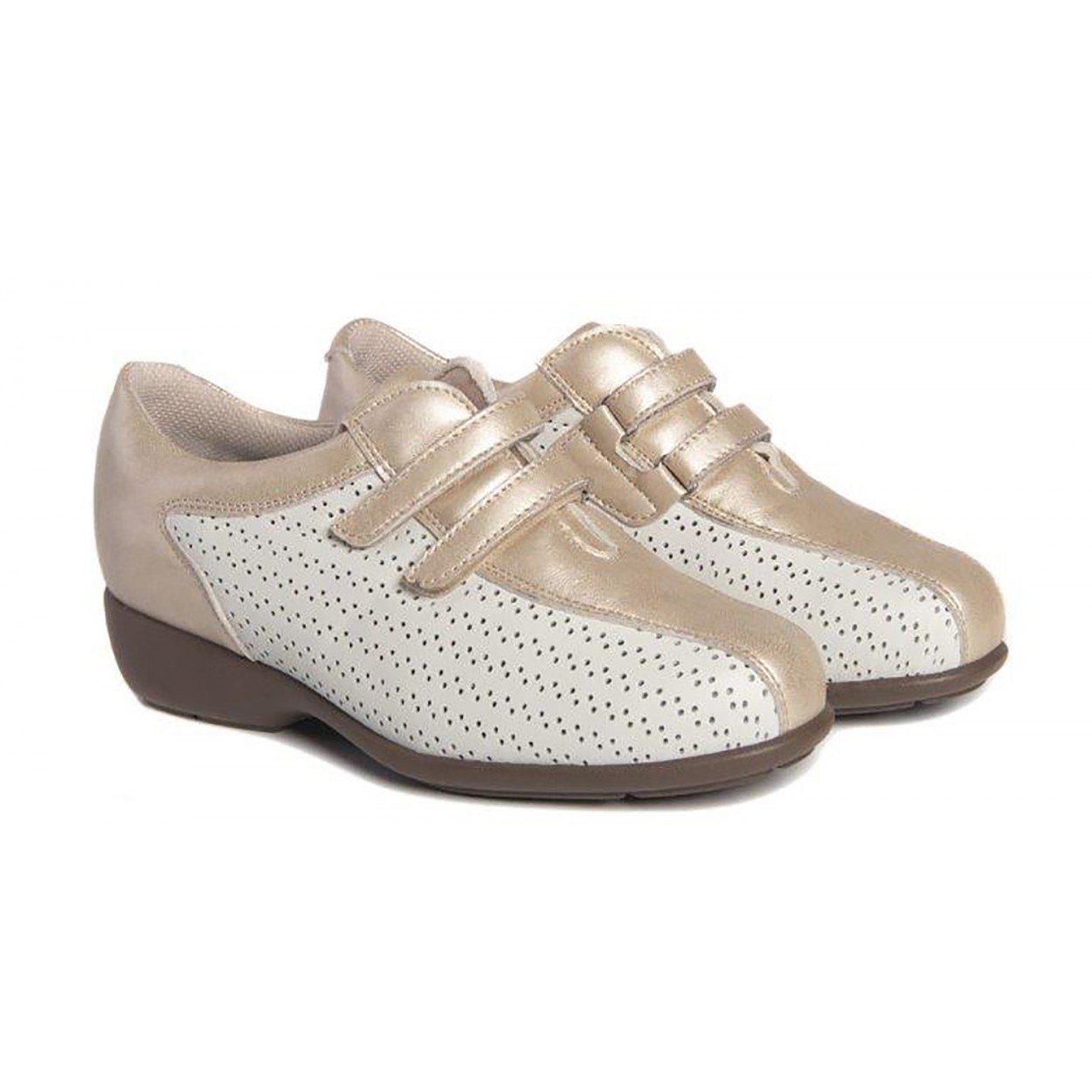 ZAPATO DIABETICO SEÑORA BEIGE Y DORADO. TALLA 41